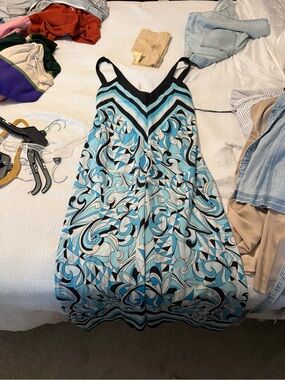 Ronni Nicole Blue Black and White Geometric Maxi Dress